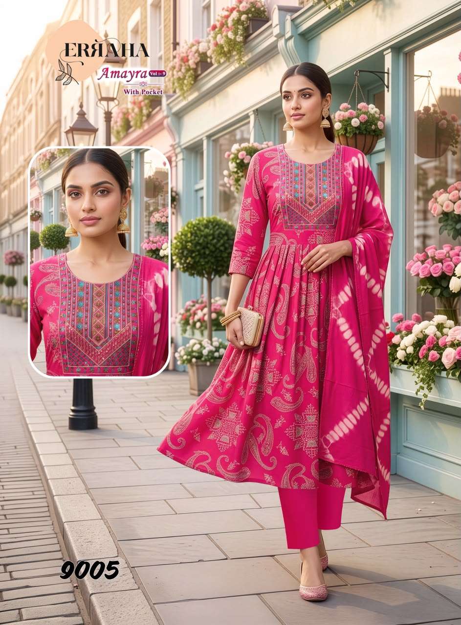 ERRAHA AMAYRA VOL 9 FOIL PRINT UMBRELLA CUT CATALOGUE ANARKALI SUIT PARTYWEAR SHOP 